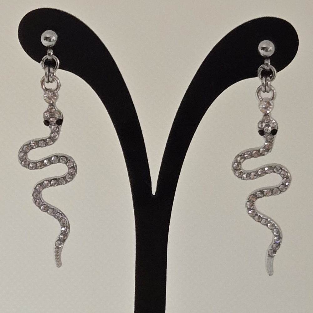 Snake Earrings - silver-tone